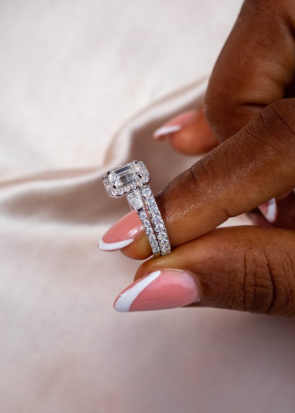 1CT Emerald Cut VVS Moissanite Bridal Set
