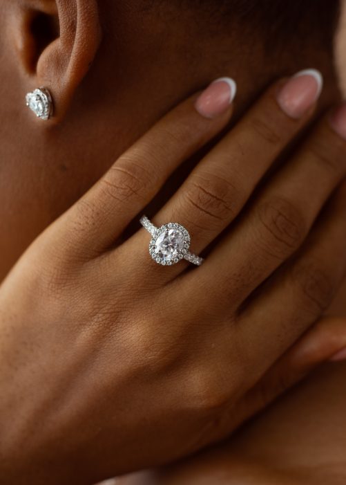 2CT Oval Cut with Halo VVS Moissanite Engagement Ring