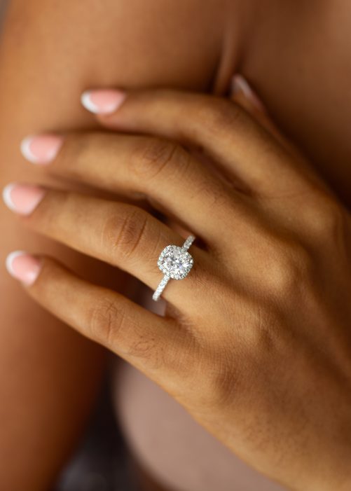 1.5CT Cushion cut with Halo VVS Moissanite Engagement Ring