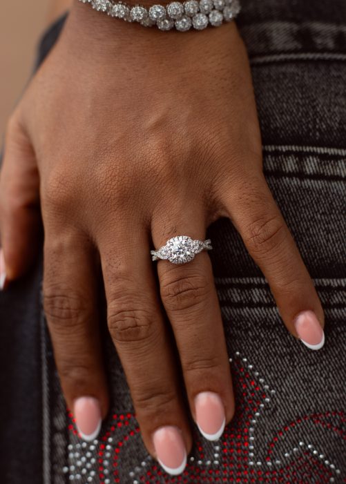 1CT Cushion cut with Halo and Double band VVS Moissanite Engagement Ring