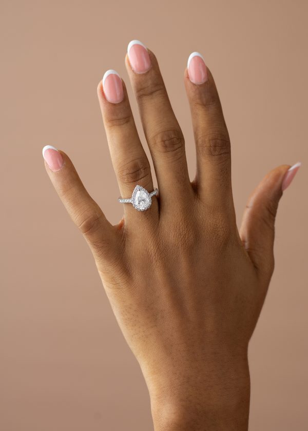 2CT Pear Cut with Halo VVS MOISSANITE Engagement Ring