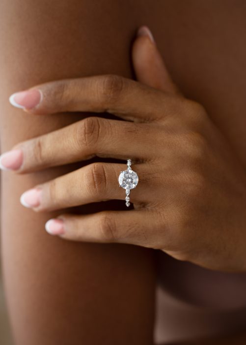 3CT Round cut with Marquise cut side stones VVS MOISSANITE Engagement Ring