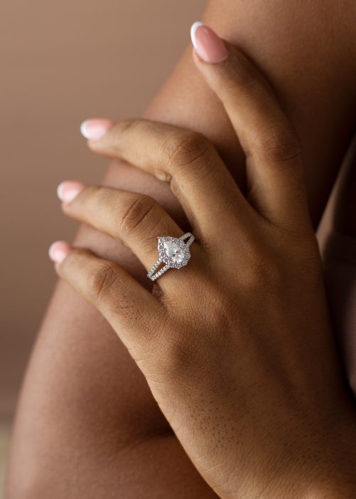 1CT Pear Cut with Halo VVS MOISSANITE Engagement Ring