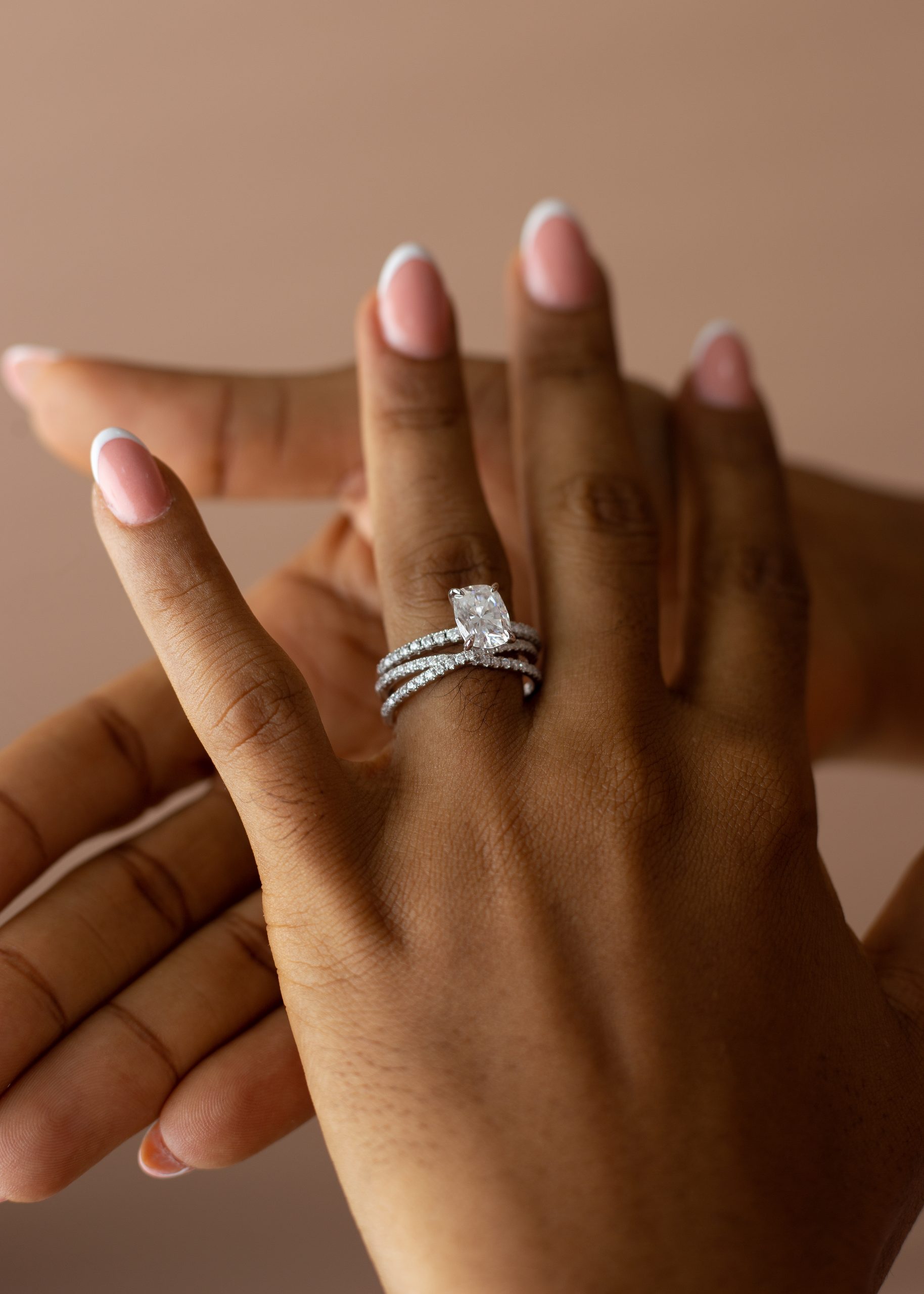 3CT Cushion Cut with Infinity Band VVS MOISSANITE Bridal Set - Image 3