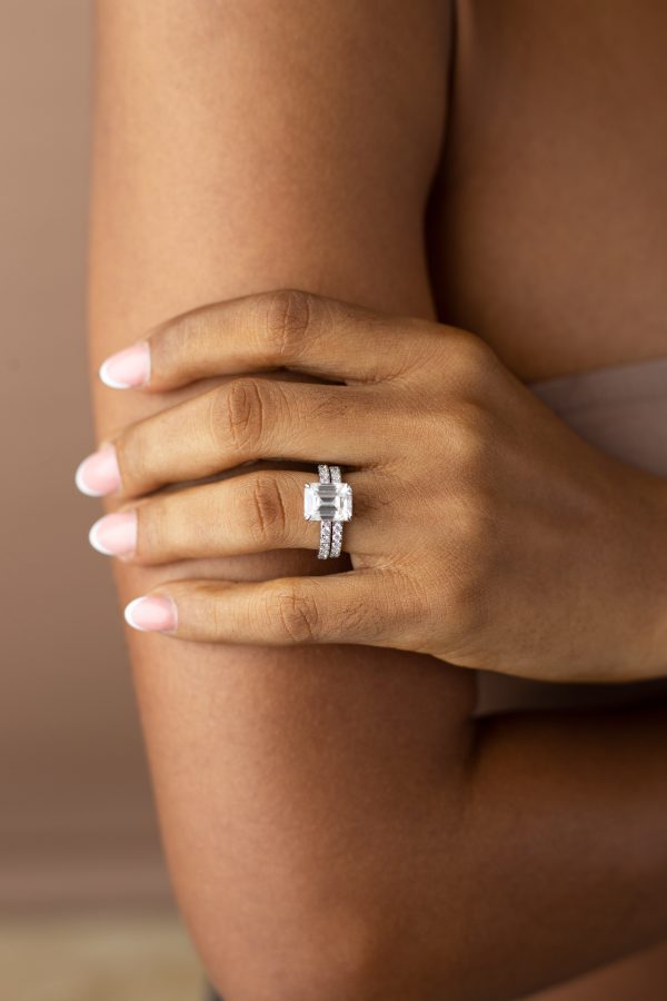 4CT Emerald Cut VVS MOISSANITE BRIDAL SET