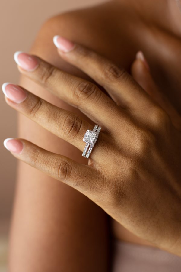 1CT Princess cut with halo VVS MOISSANITE Bridal Set