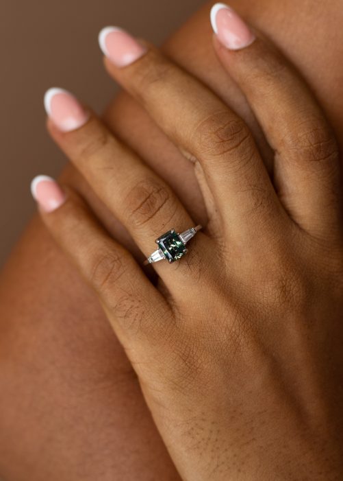 1CT Radiant Cut Green VVS MOISSANITE Engagement Ring