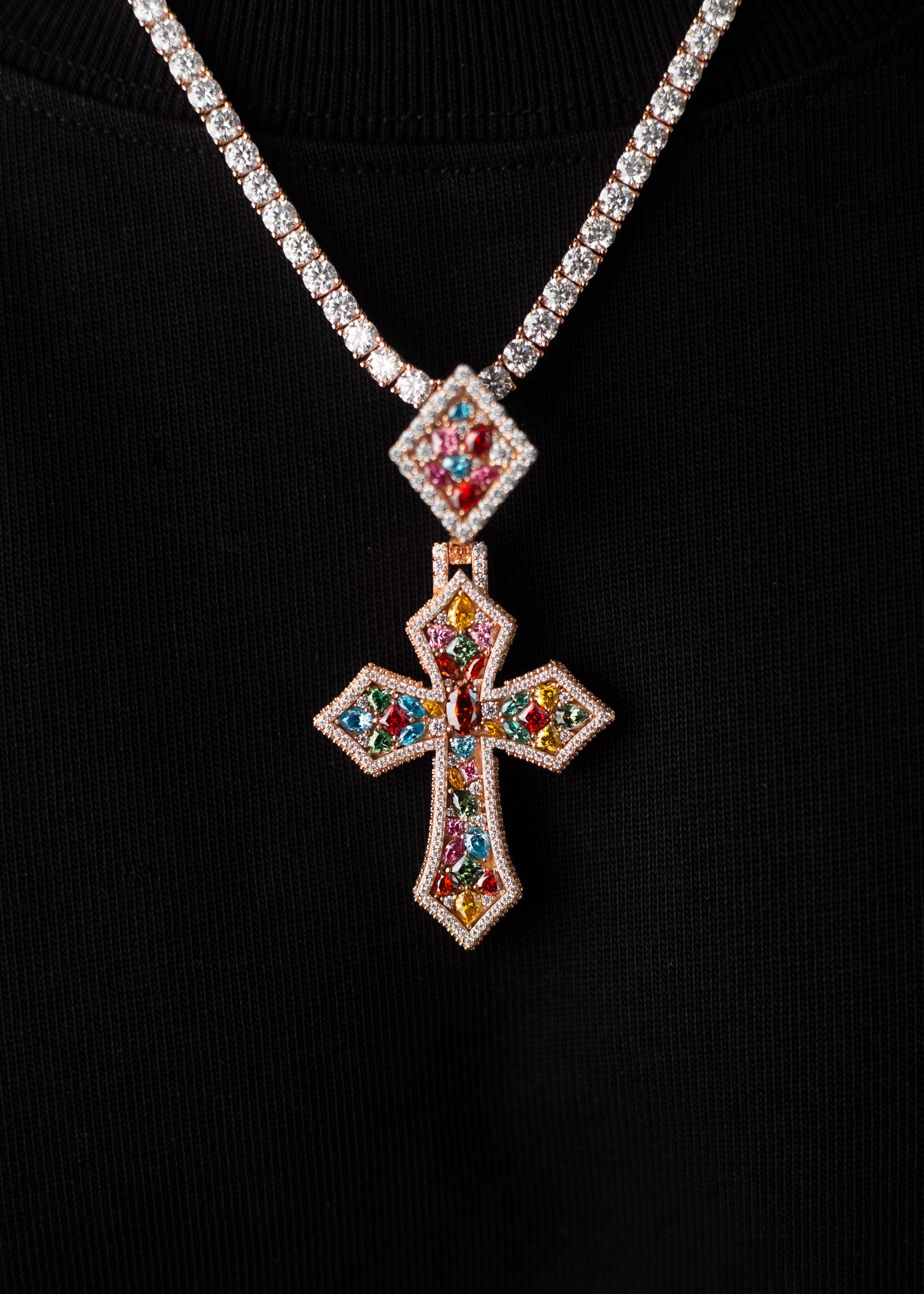 4MM Rose Gold Tennis Chain with Rose Gold Cross Pendant