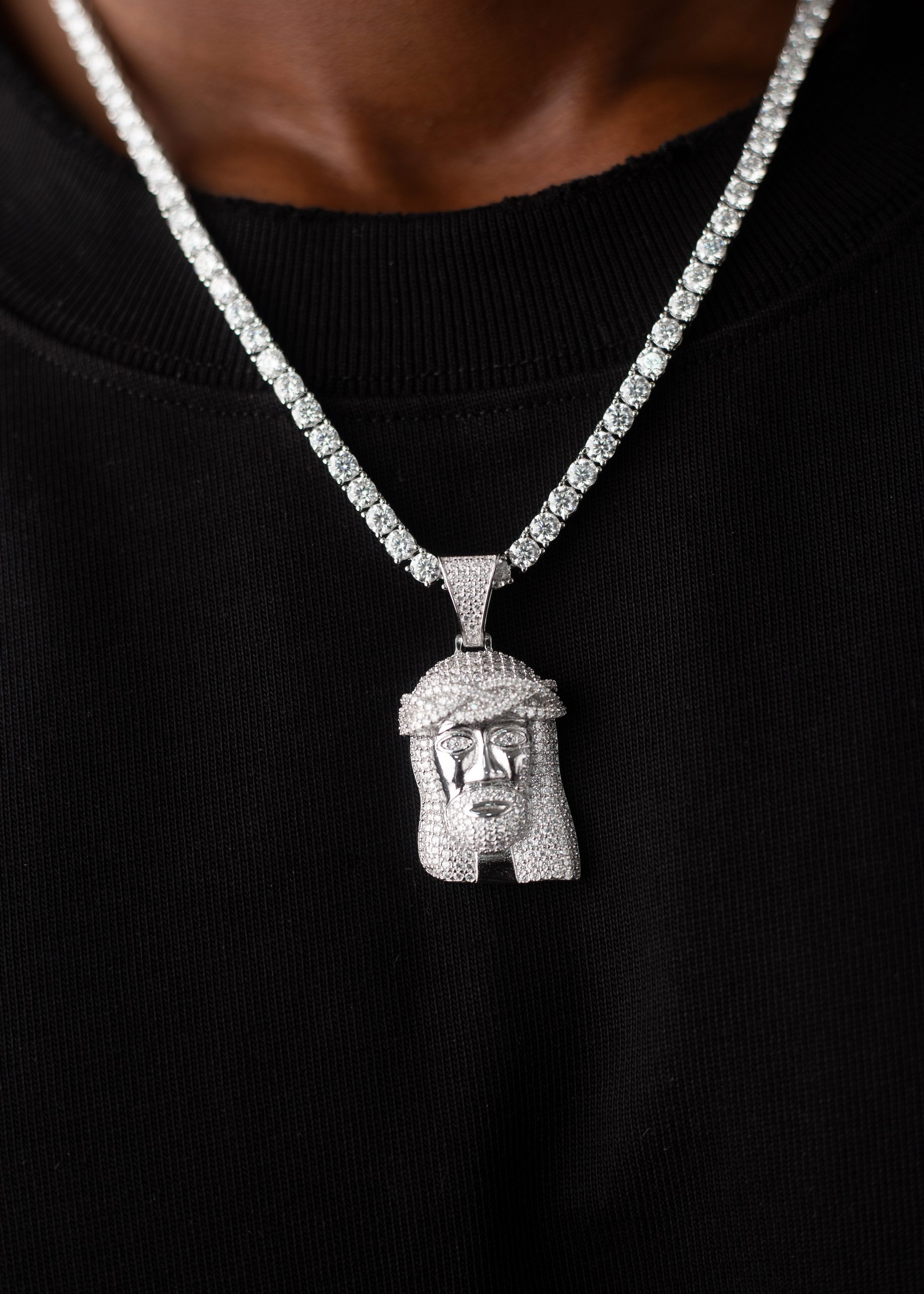 4MM VVS MOISSANITE Tennis Chain With Jesus Piece Pendant - Image 2