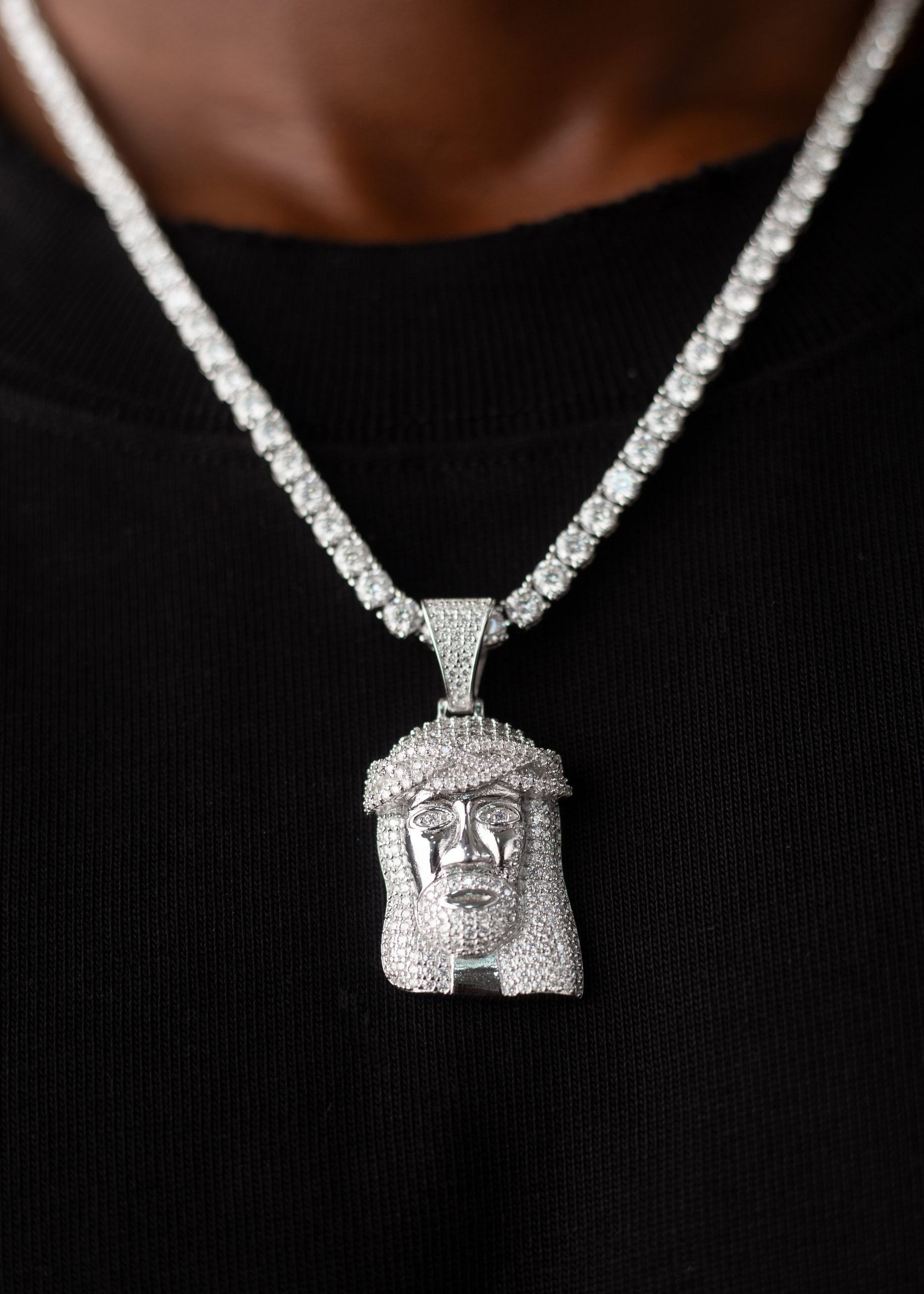 4MM VVS MOISSANITE Tennis Chain With Jesus Piece Pendant