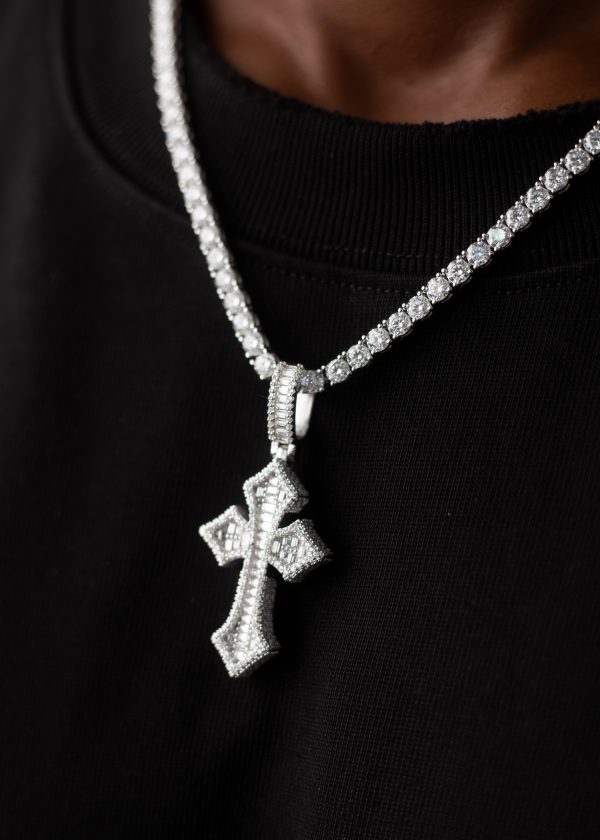 4MM VVS MOISSANITE Tennis Chain with Cross Pendant