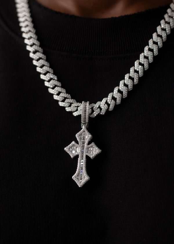 10MM VVS MOISSANITE Cuban with Baguette Cross Pendant