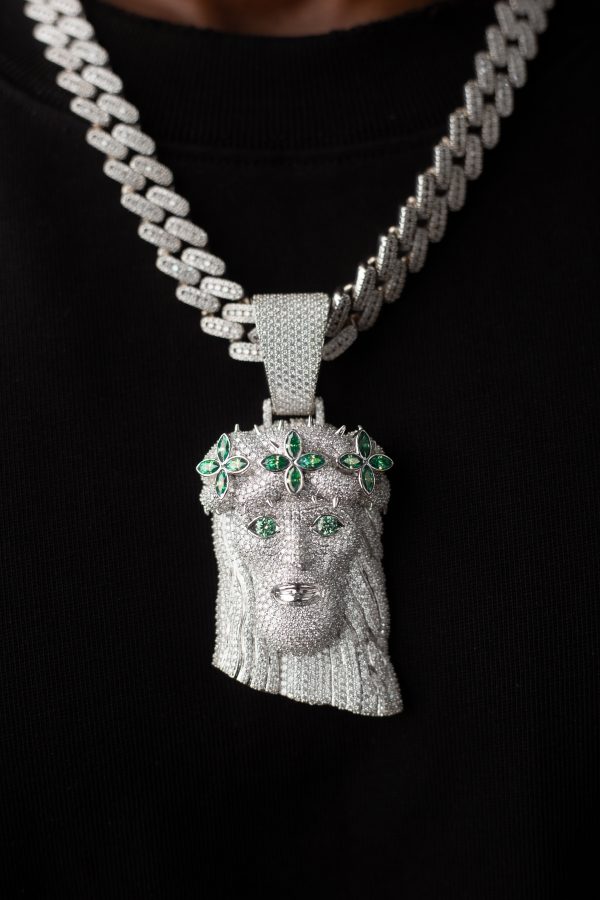 13MM Baguette VVS MOISSANITE Cuban with Colored Jesus Piece Pendant