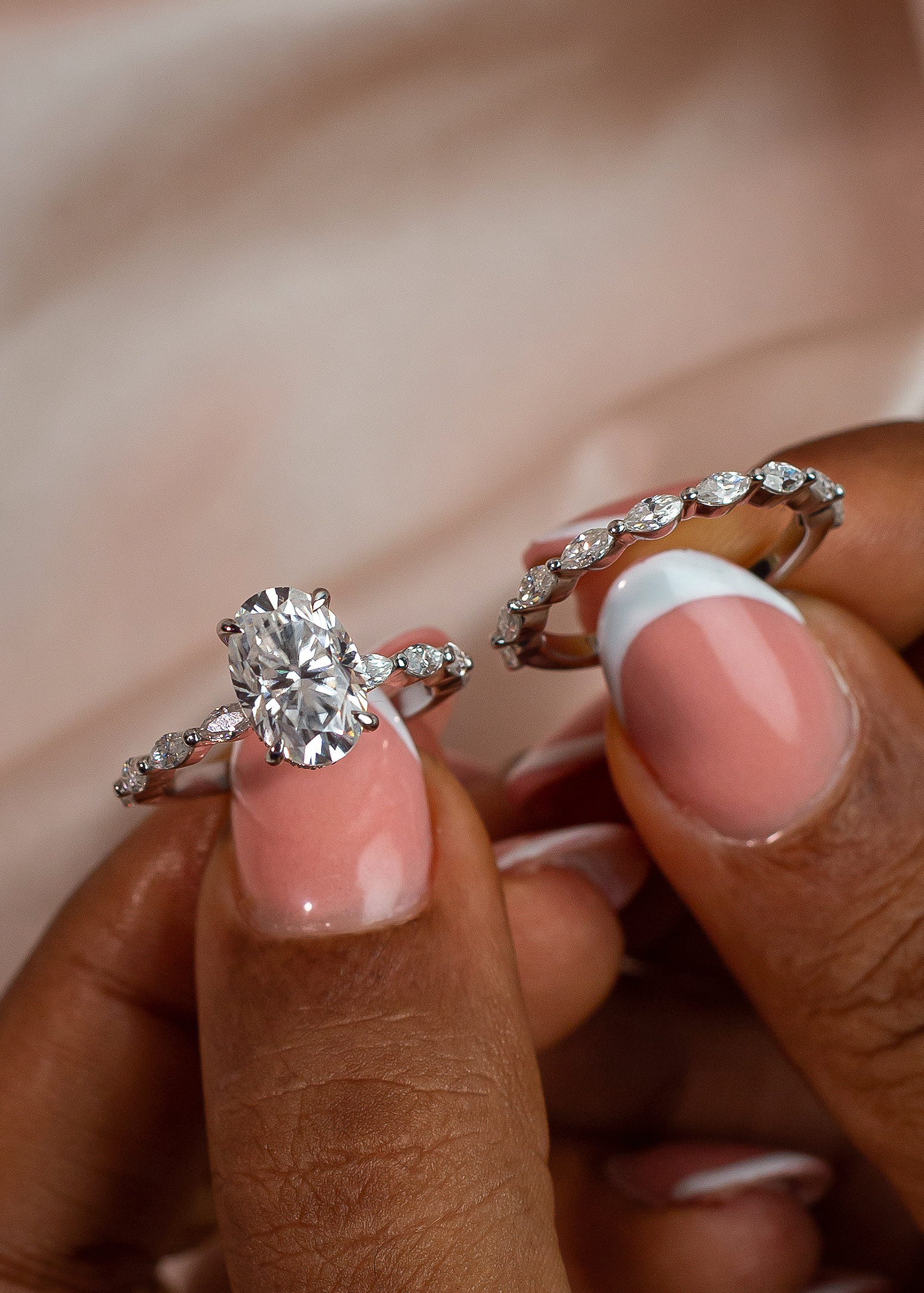 3.5CT Elongated Oval cut VVS MOISSANITE Bridal Set