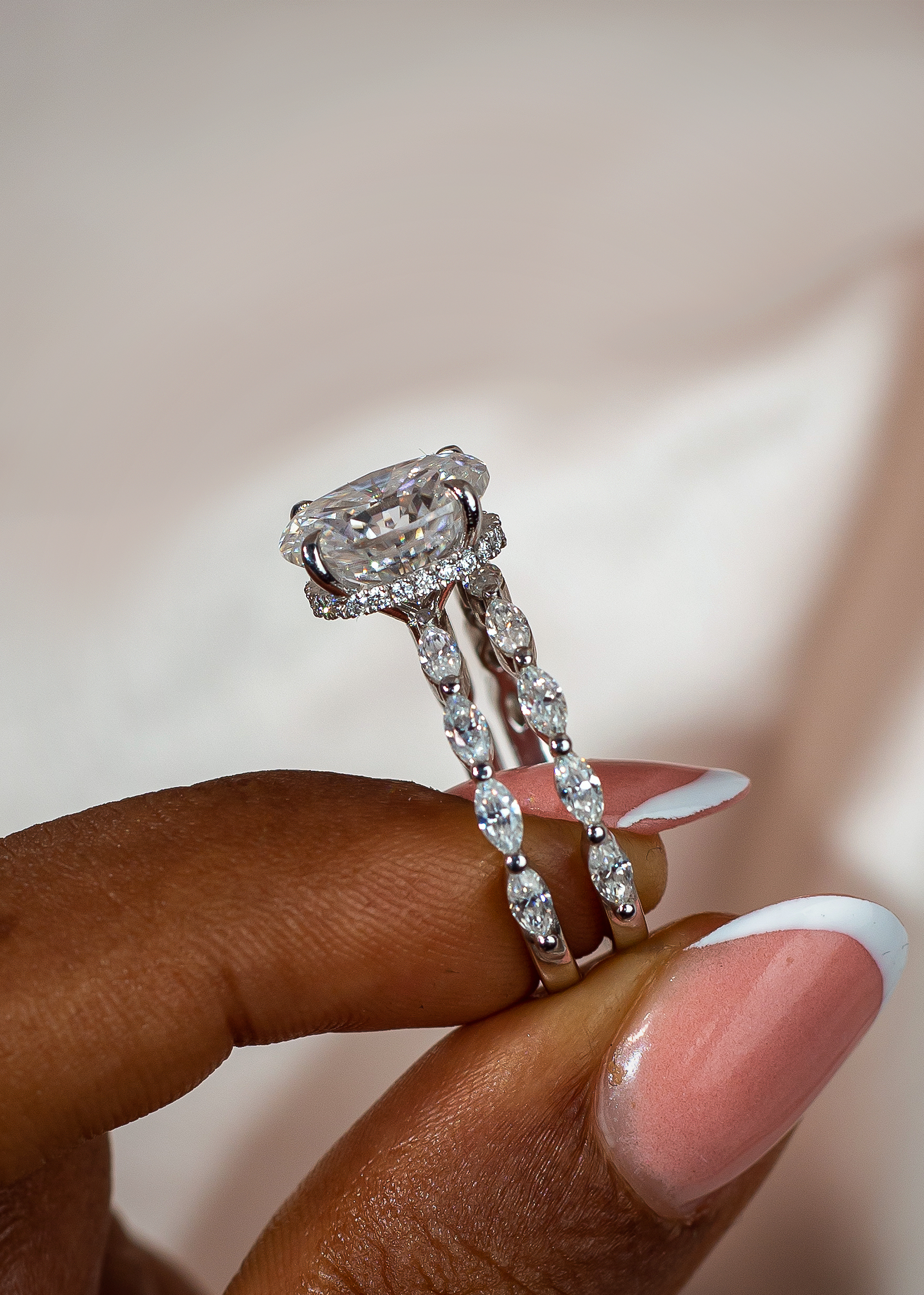 3.5CT Elongated Oval cut VVS MOISSANITE Bridal Set - Image 3