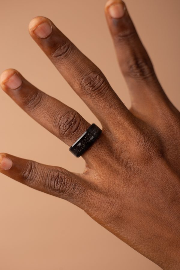 8MM Black Tungsten Cabride Black Wedding Band with Inlaid Design