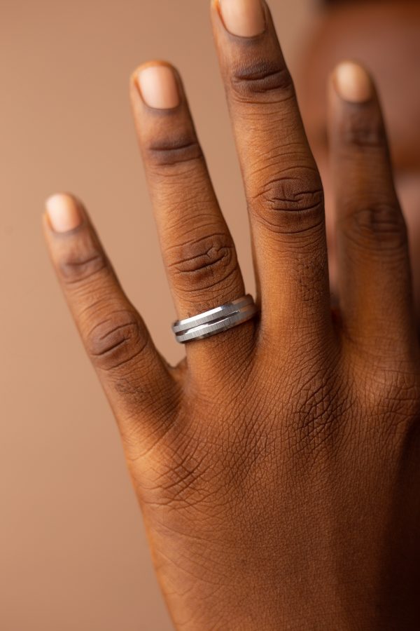 6MM Metalic Silver Tungsten Cabride Groom Wedding Band