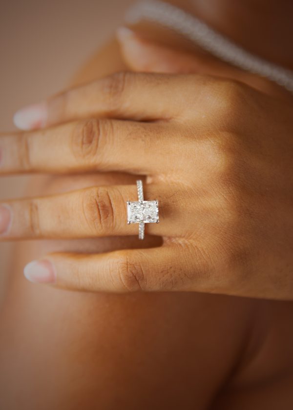 3CT Elongated Radiant Cut Lab Diamond Engagement Ring