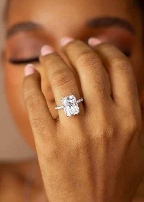 5.5CT Elongated Radiant cut VVS MOISSANITE Engagement Ring