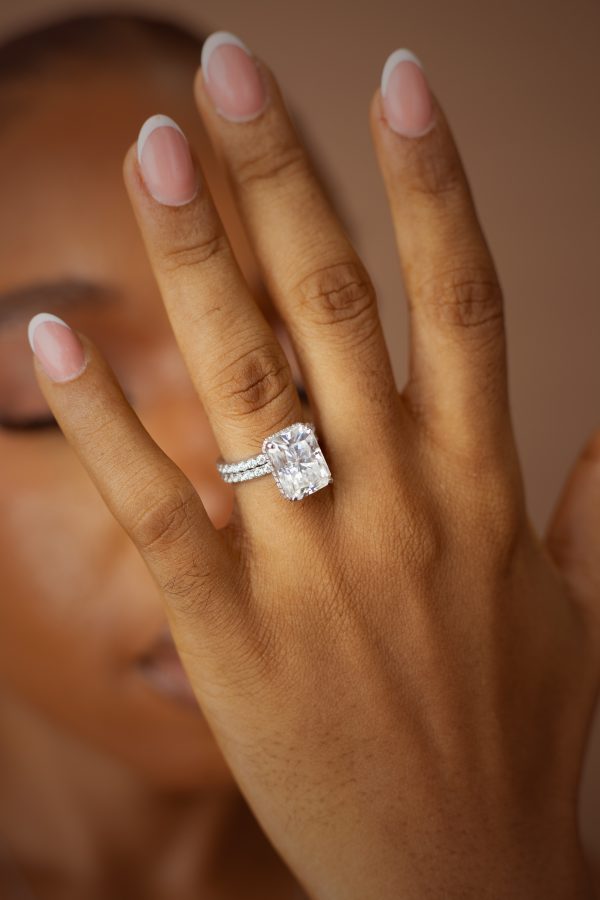 5.5CT Elongated Radiant Cut VVS MOISSANITE Bridal Set