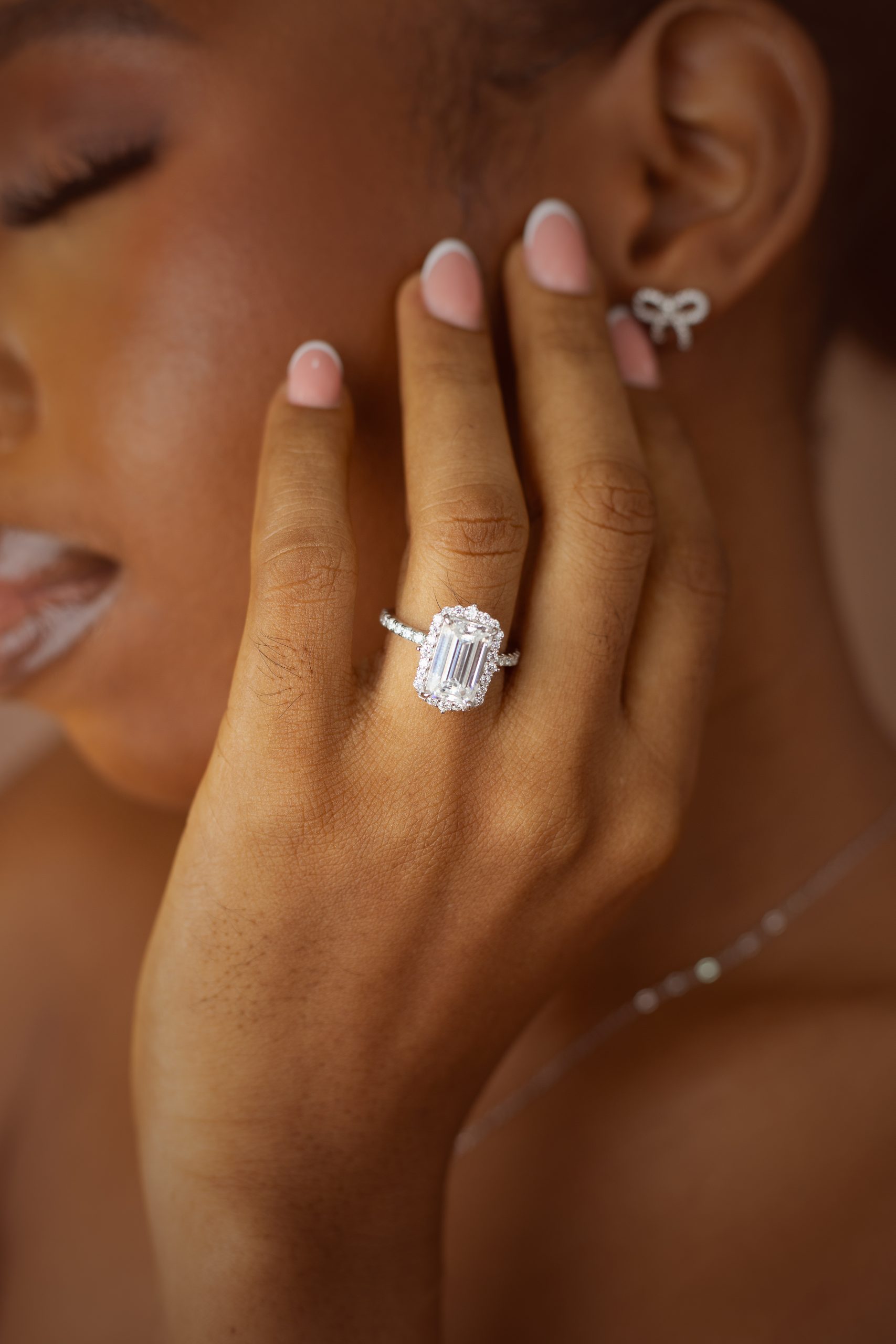 4CT Elongated Emerald Cut VVS MOISSANITE Engagement Ring