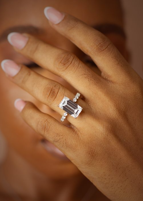 6CT Elongated Emerald Cut VVS MOISSANITE Engagement Ring