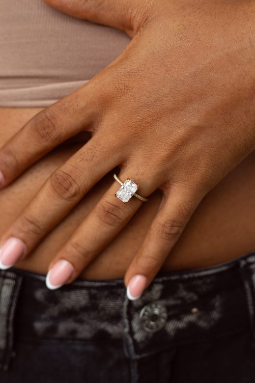 3CT Elongated Radiant Cut VVS MOISSANITE Engagement Ring