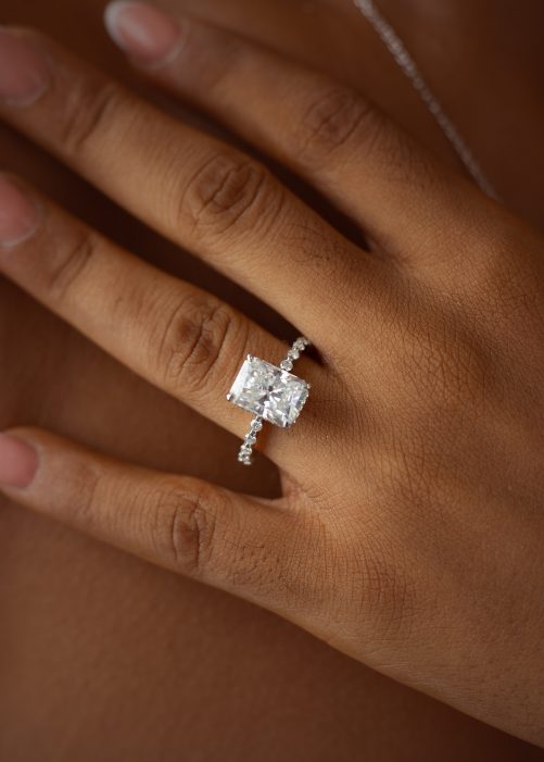 4CT Elongated Radiant Cut VVS MOISSANITE Engagement Ring