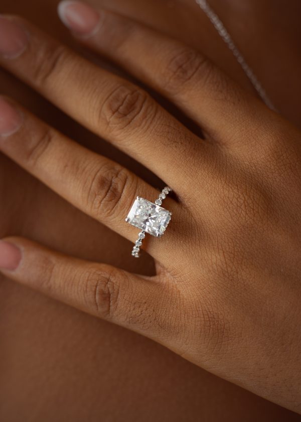 4CT Elongated Radiant Cut VVS MOISSANITE Engagement Ring