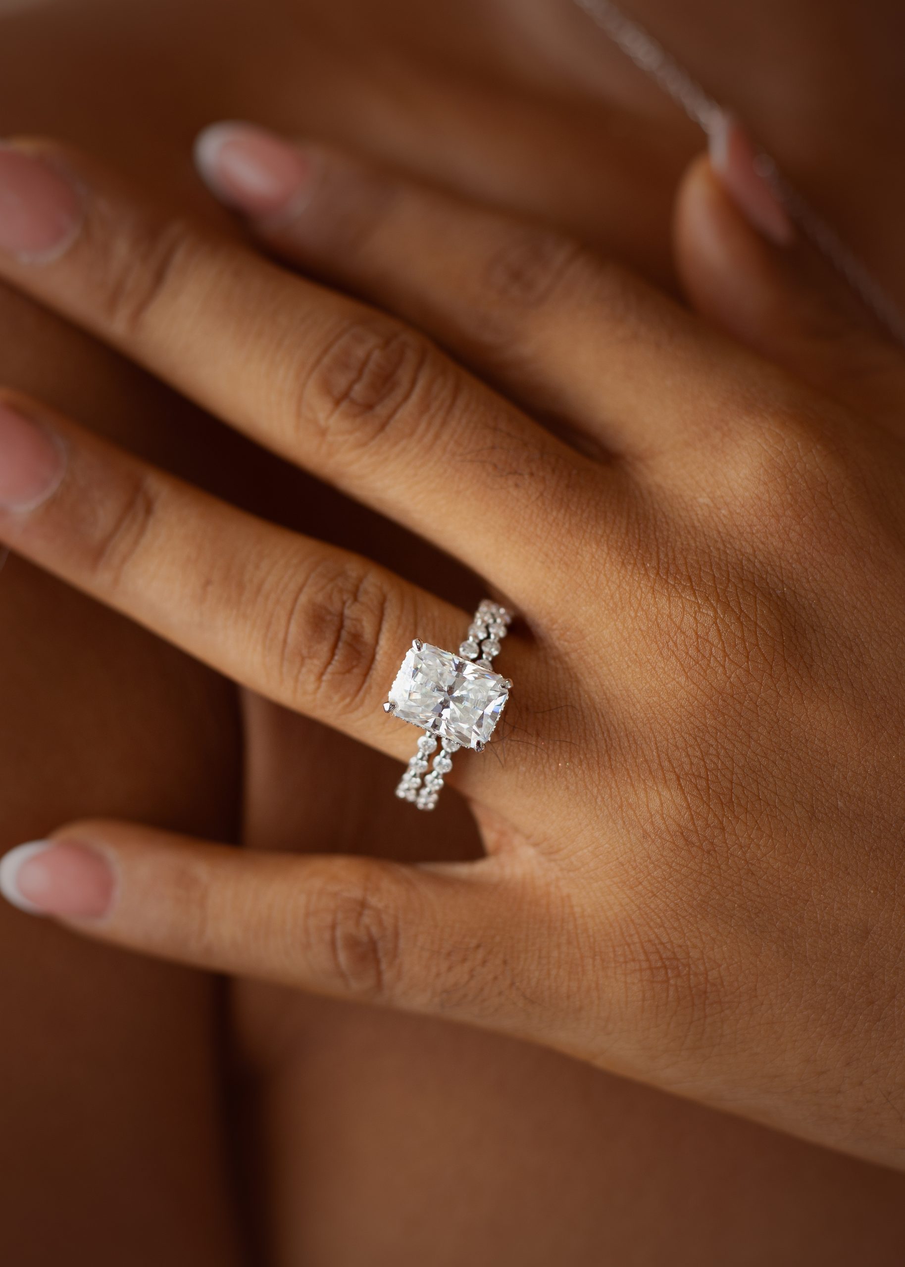 4CT Elongated Radiant Cut VVS MOISSANITE Engagement Ring - Image 3