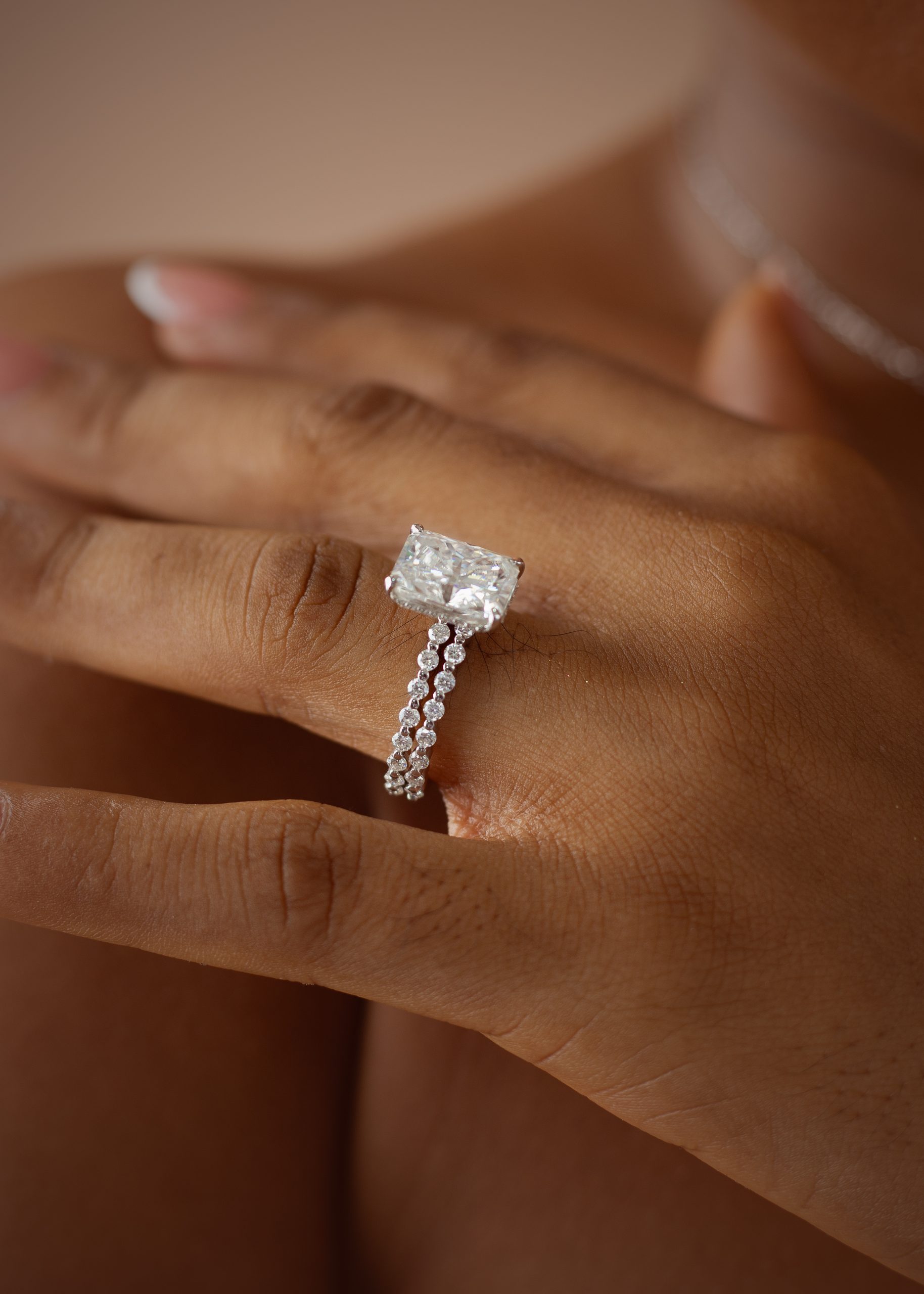 4CT Elongated Radiant Cut VVS MOISSANITE Engagement Ring - Image 2