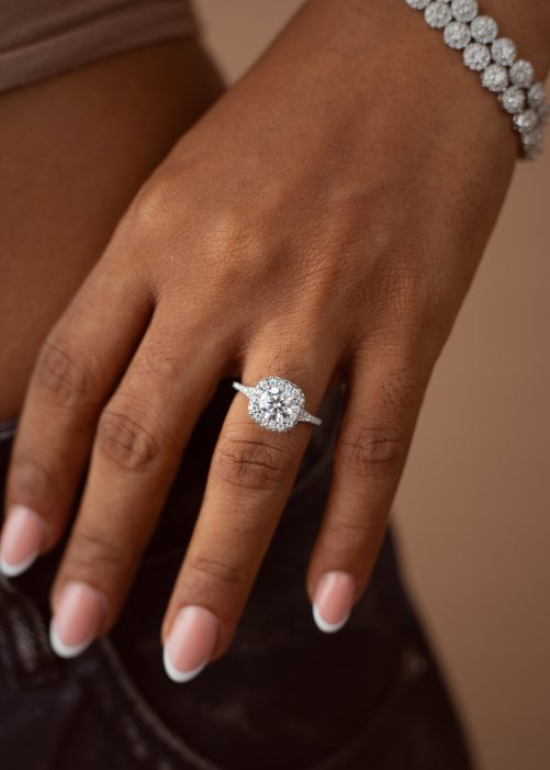 2CT Round on Cushion Cut VVS MOISSANITE Engagement Ring