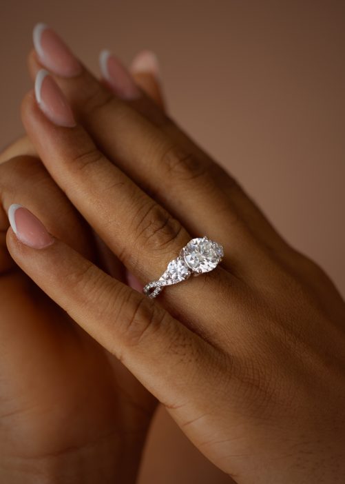 3CT Round Cut VVS MOISSANITE Engagement Ring with Infinity Band