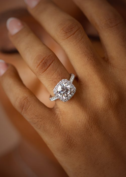 3CT Round on Cushion Cut VVS MOISSANITE Engagement Ring