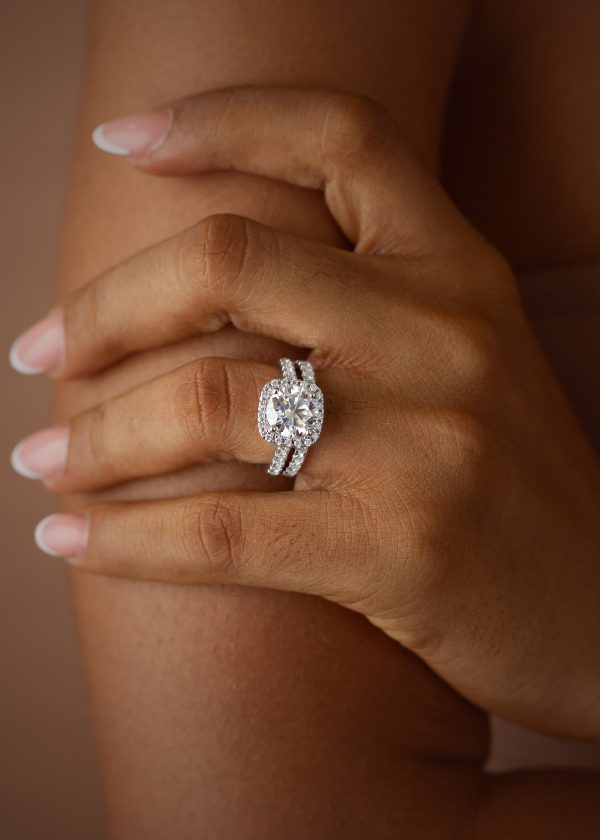 3CT Round On Cushion Cut VVS MOISSANITE Bridal Set